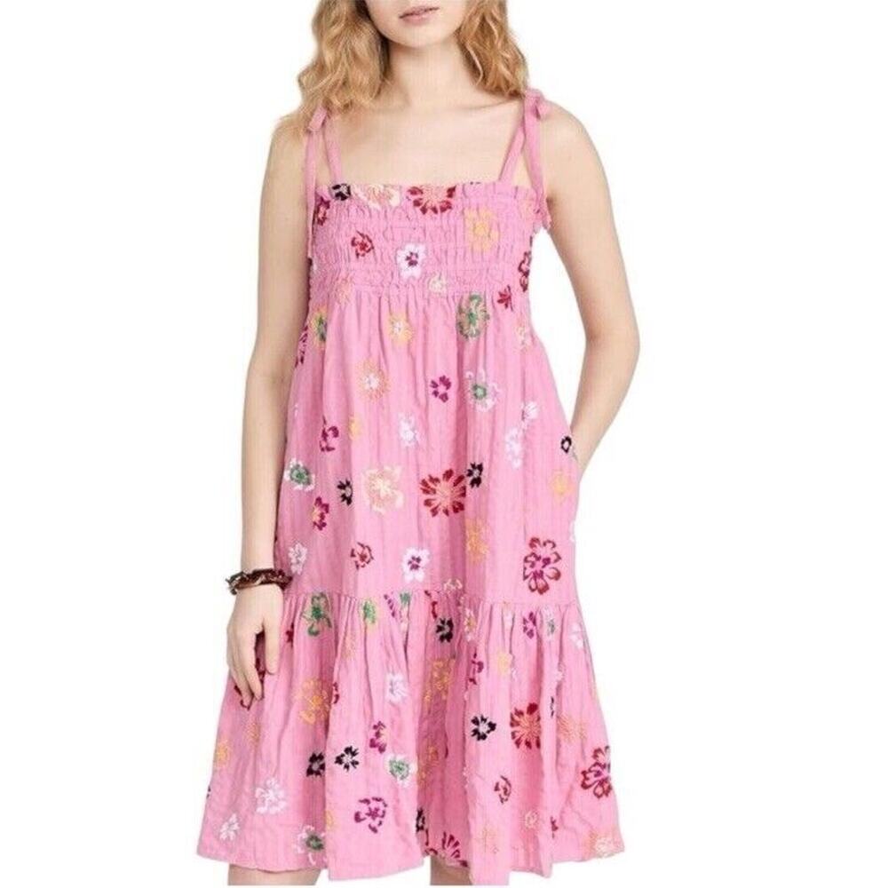 Tanya Taylor Leandra Pink Floral Embroidered Dress Swim Coverup Preppy Womens XS